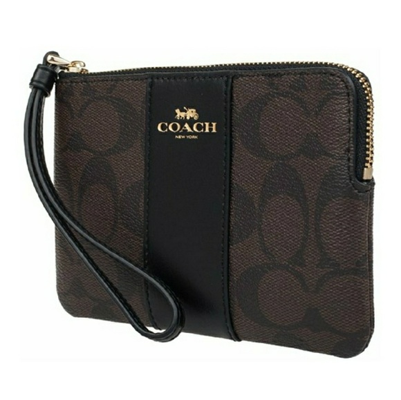 Coach Handbags - Coach Zip Corner Wristlet (Dark Brown)